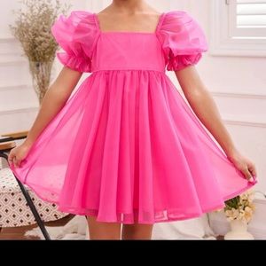 Tween Girl Solid Puff Sleeve Dress